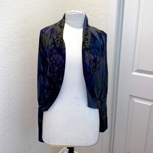 Bildergeist Funky All Over Print Sweater Shrug Open Front Cardigan Sz M Stretch